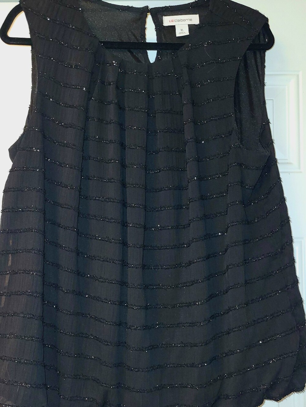 Liz Claiborne Black Sleeveless Sparkly Stripe Blouse XL
